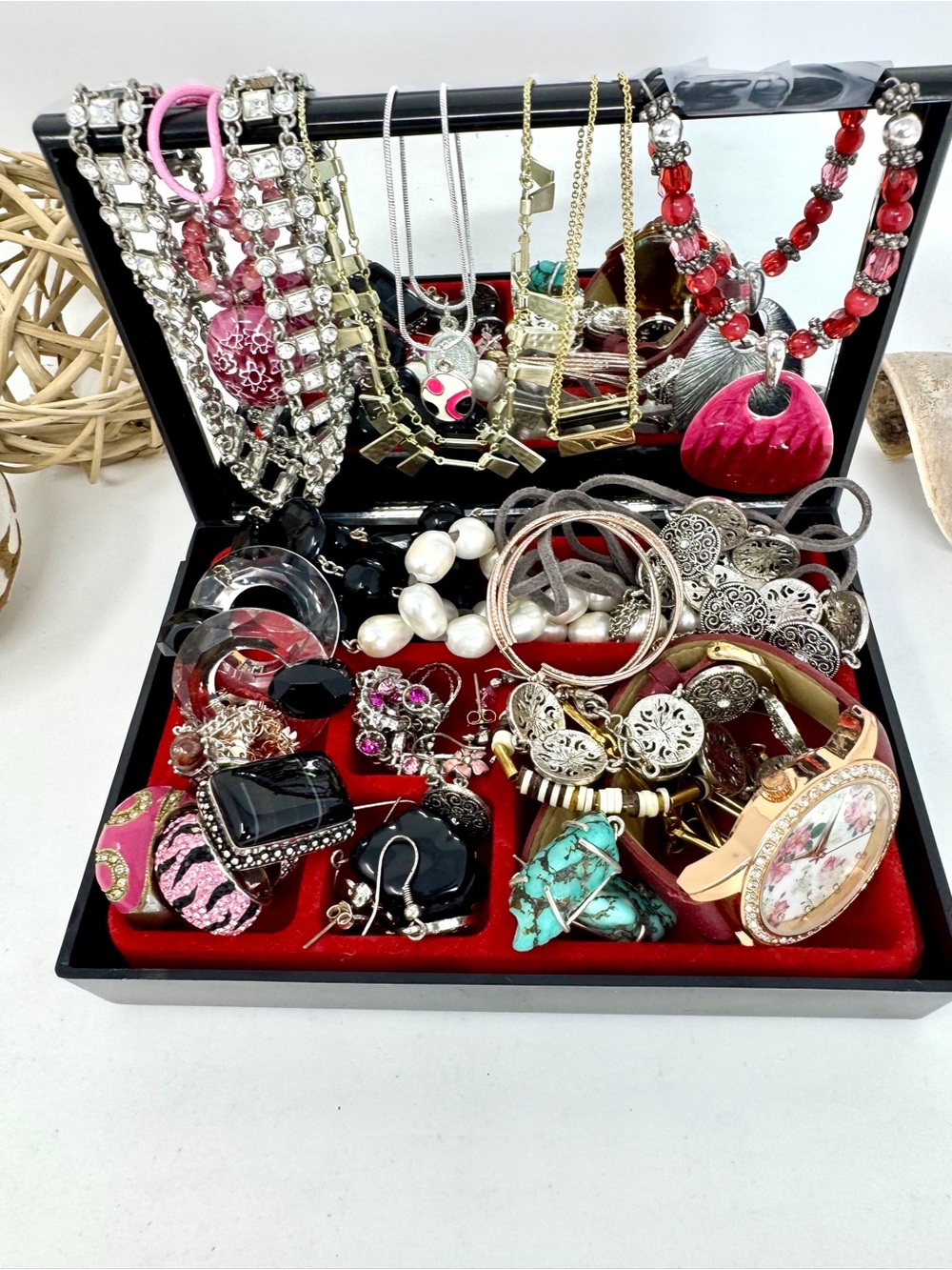 Jewelry Box Bundle Assorted Women’s Jewelry Set in Pink, Red, Black & Turquoise